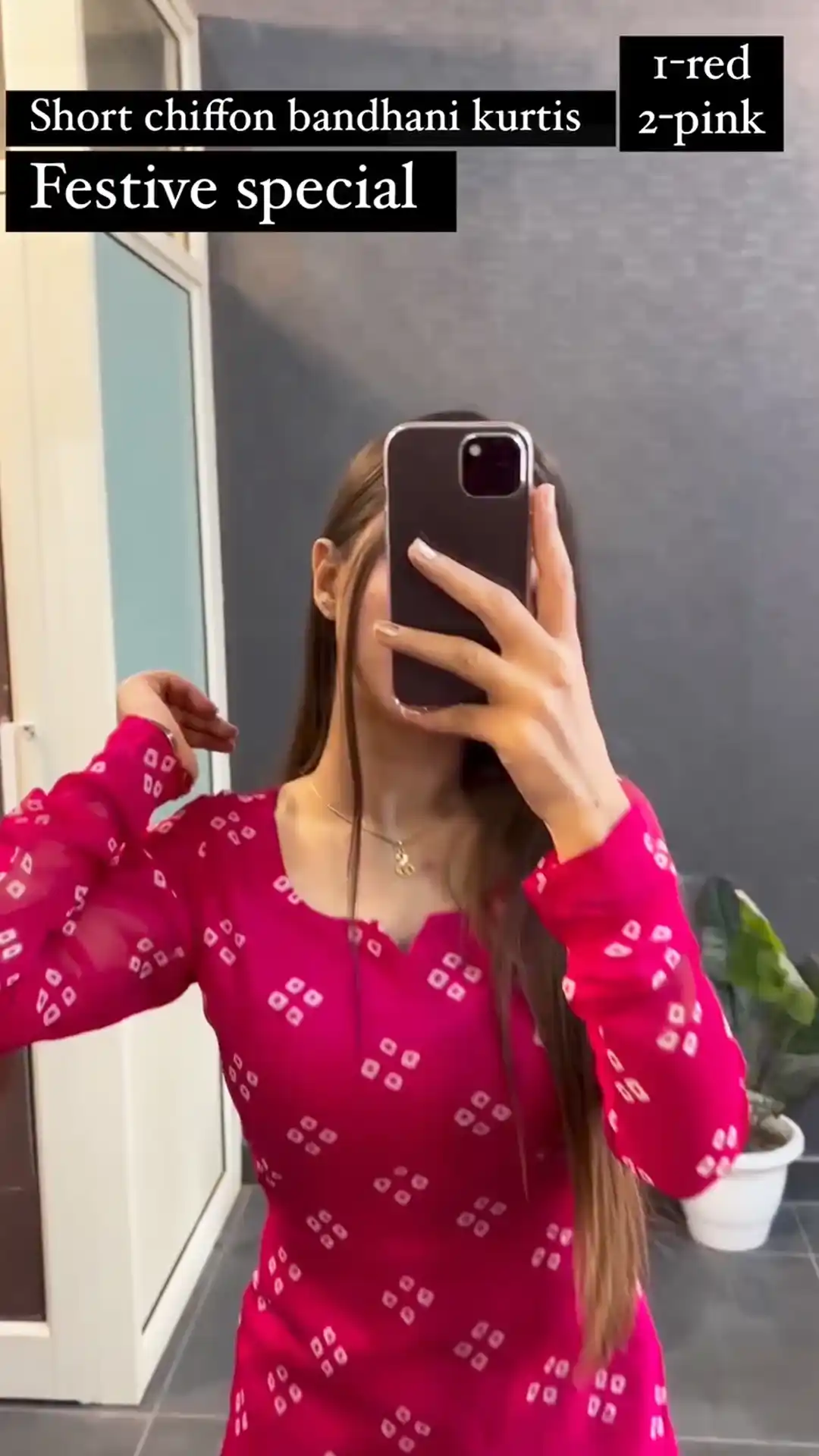 Short chiffon Bandhani Printed Kurtis for festival.png